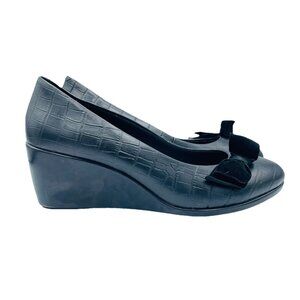 Vionic Shoes Womens Size 11 Wide Lena Black Croc Print Leather Wedge Heel Comfy